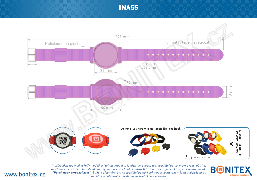 Náramek-nylon-255-265x16mm,kov.spona 1-s RFID-125 kHz-fialový/č.fialový-botinex