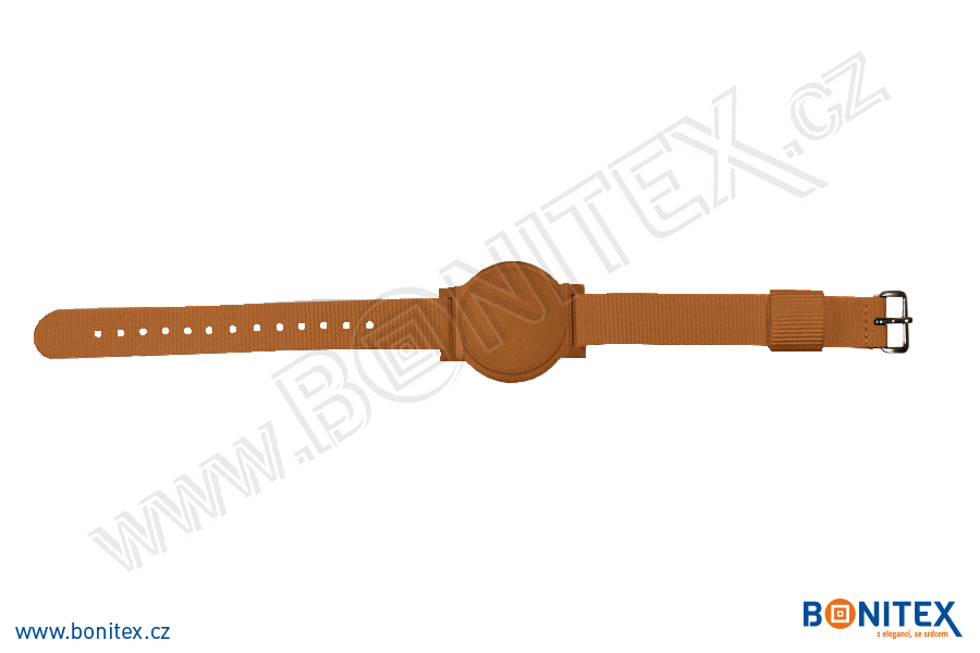 Nylonový náramek 255-265x15mm, kovová spona 2, s RFID 125 kHz, hnědý/č.hnědý-botinex