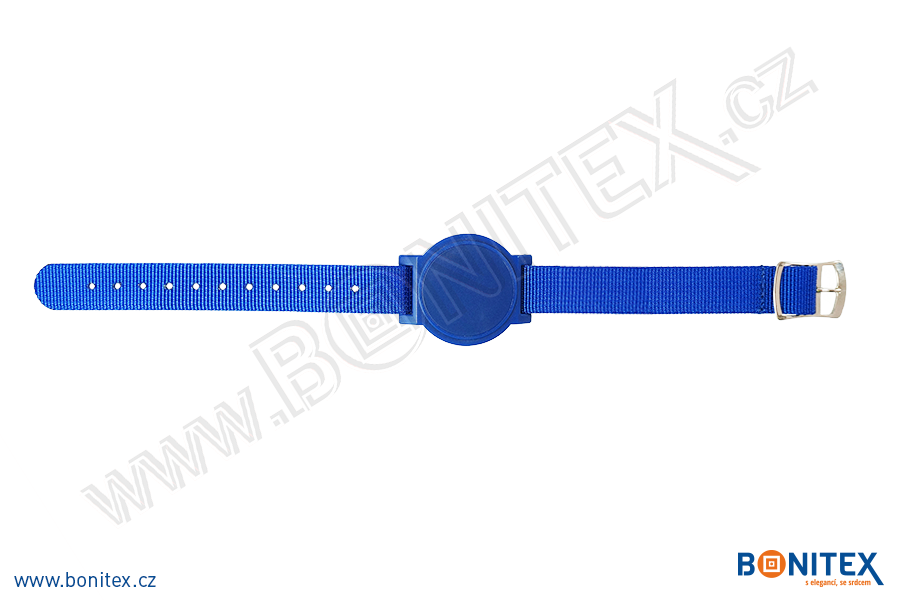 Nylonový náramek 255-265x15mm, kovová spona 2, s RFID 125 kHz, modrý/č.modrý-botinex