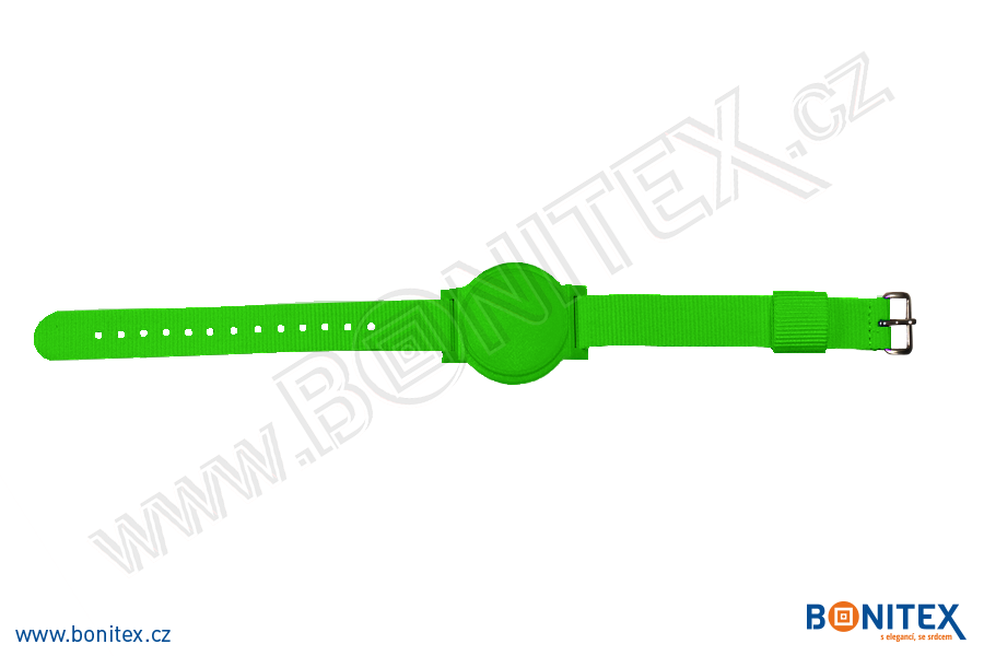 Nylonový náramek 255-265x15mm, kovová spona 2, s RFID 125 kHz, zelený/č.zelený-botinex