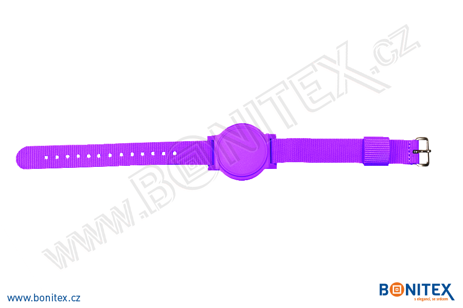 Nylonový náramek 255-265x16mm, kovová spona 1, s RFID 13,56 MHz, fialový/č.fialový-botinex