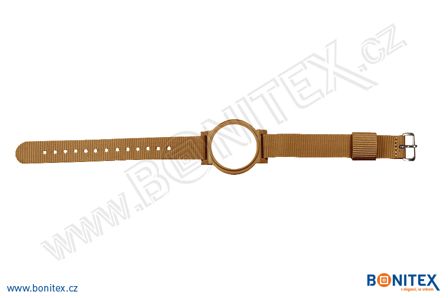 Nylonový náramek 255-265x16mm, kovová spona 1, s RFID 13,56 MHz, hnědý/č.hnědo-bílý-botinex