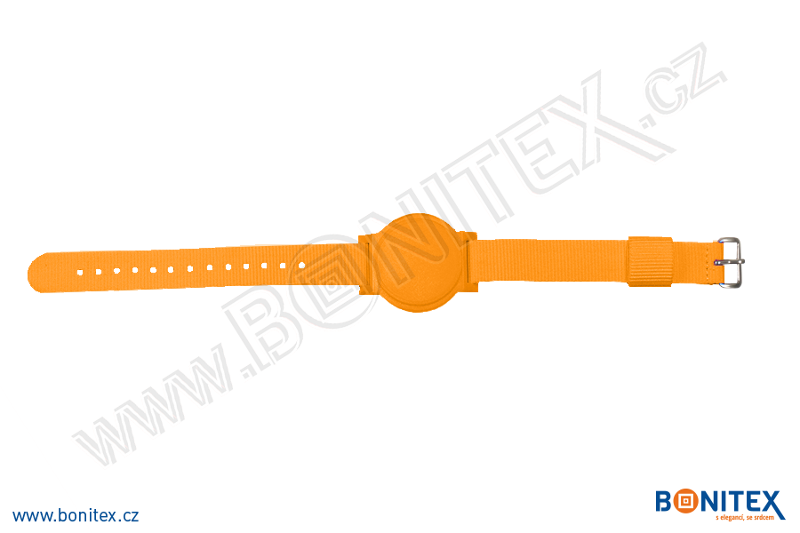 Nylonový náramek 255-265x15mm, kovová spona 2, s RFID 13,56 MHz, oranžový/č.oranžový-botinex