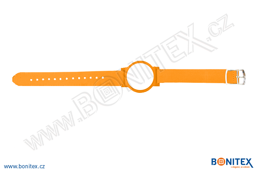 Nylonový náramek 255-265x15mm, kovová spona 2, s RFID 13,56 MHz, oranžový/č.oranžovo-bílý-botinex