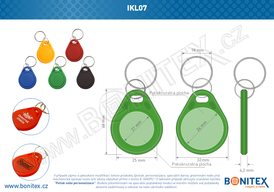 ABS klíčenka 40x32, tl. 4,2mm s RFID 125 kHz, zelená+UID DEC-5B-botinex
