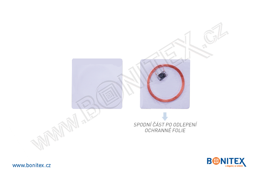 Tag-etiketa-papírová-čtverec 40x40mm-s RFID-13,56 MHz-Al ant.-samolepící-botinex