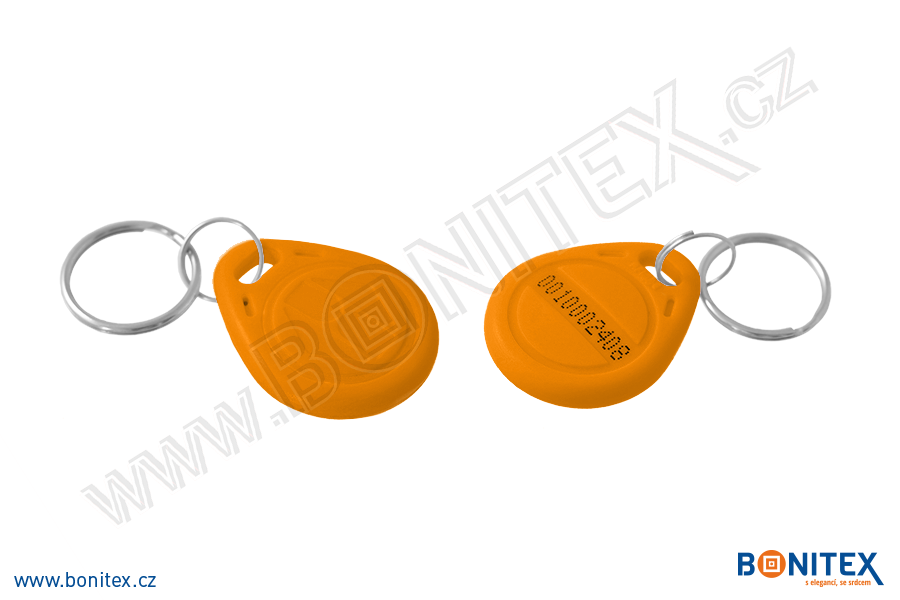 Klíčenka-ABS-35x28-tl.6mm-s RFID-125 kHz-oranžová+UID HEX-5B-botinex