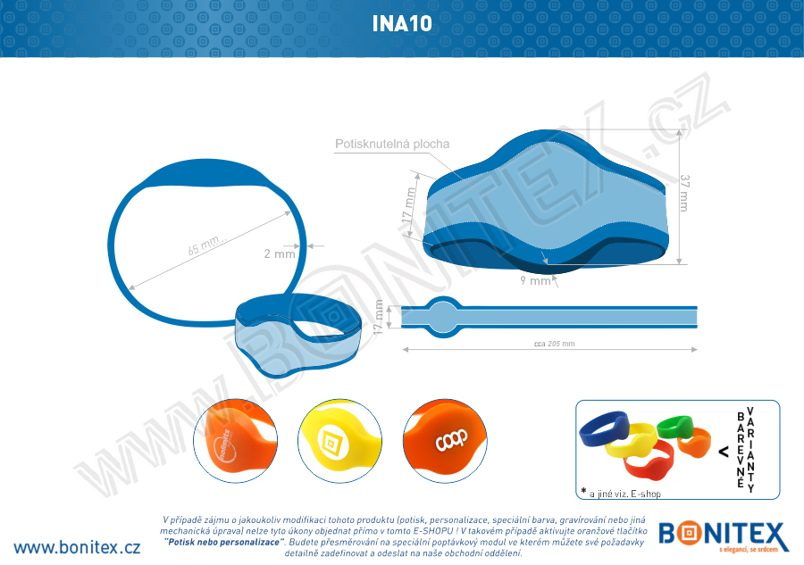 Silikonový náramek, průměr 65mm s RFID 13,56 MHz, modrý-botinex