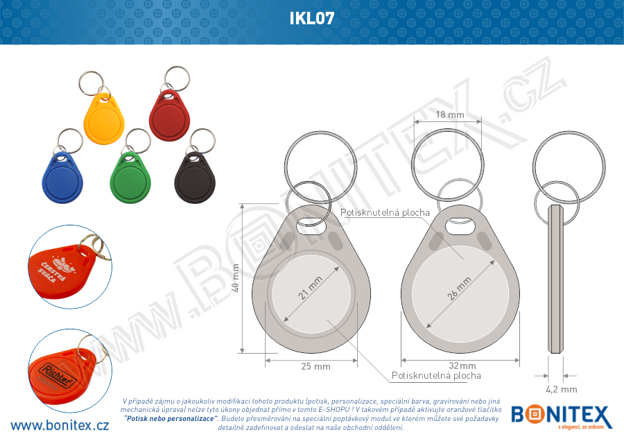 ABS klíčenka 40x32, tl. 4,2mm s RFID 13,56 MHz (VC-31)-botinex