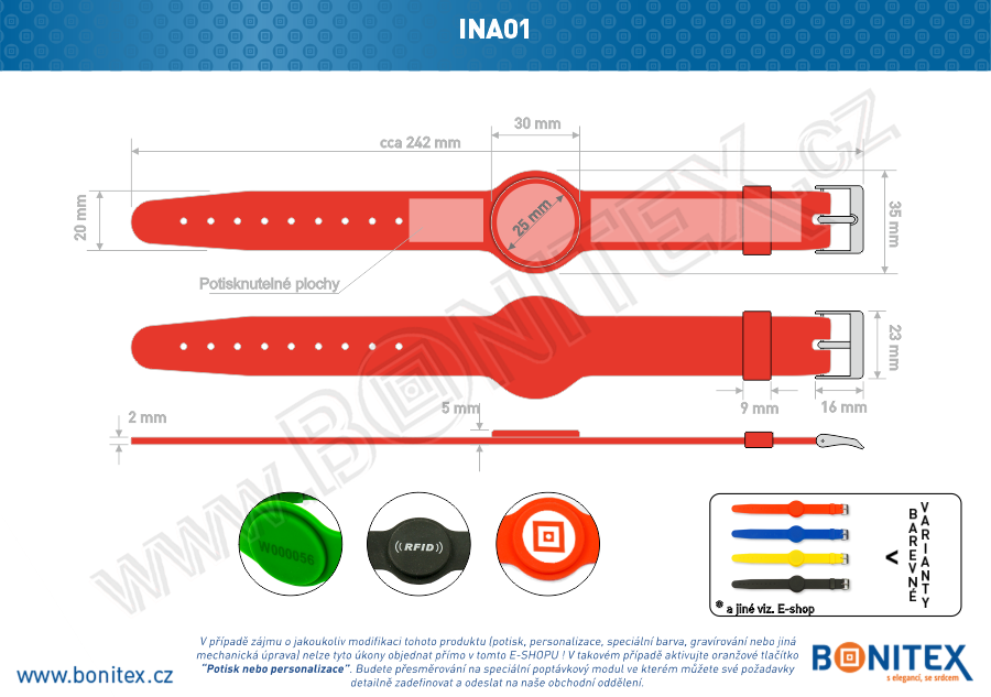Náramek-silikon-242x20/35mm,kov.spona-s RFID-125kHz-červený-botinex