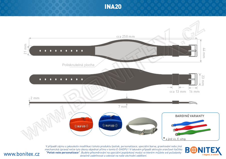 Silikonový náramek 255x17/34mm, kovová spona, s RFID 125 kHz, černý-botinex