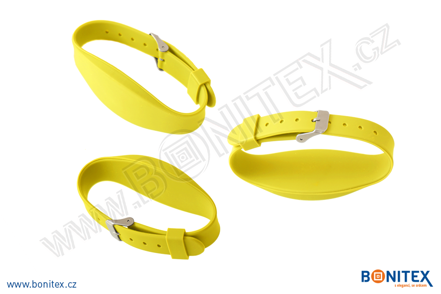 Silikonový náramek 255x17/34mm, kovová spona, s RFID 125 kHz, žlutý-botinex