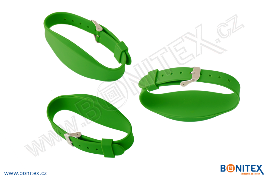 Silikonový náramek 255x17/34mm, kovová spona, s RFID 125 kHz, zelený-botinex