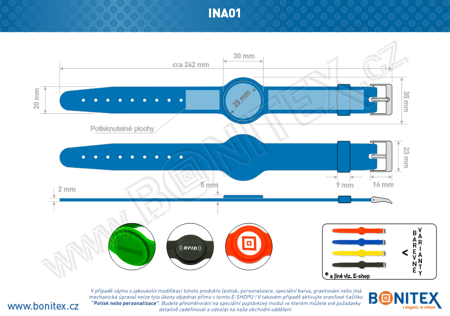 Náramek-silikon-255x17/34mm,kov.spona-s  RFID-125 kHz-modrý-botinex