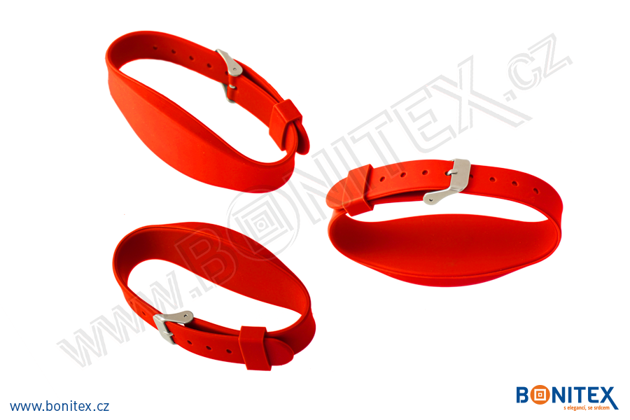 Silikonový náramek 255x17/34mm, kovová spona, s RFID 13,56 MHz, červený-botinex