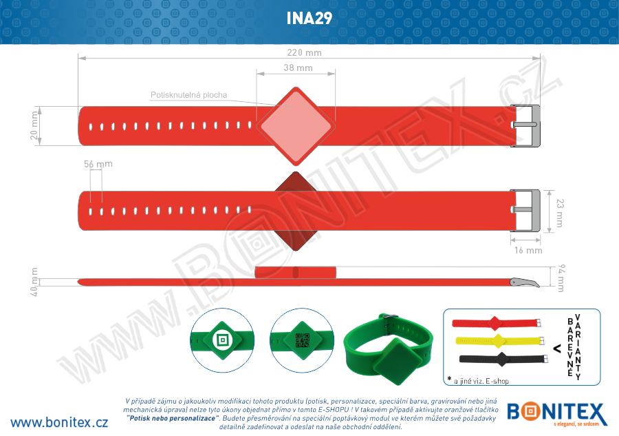 Náramek-silikon-247x20/40mm,kov.spona-s  RFID-125 kHz-červený-botinex