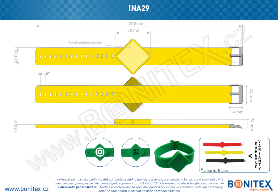 Náramek-silikon-247x20/40mm,kov.spona-s  RFID-125 kHz-žlutý-botinex