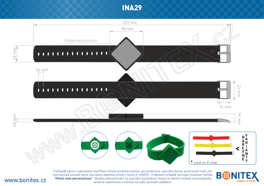 Náramek-silikon-247x20/40mm,kov.spona-s RFID-13,56 MHz-černý-botinex