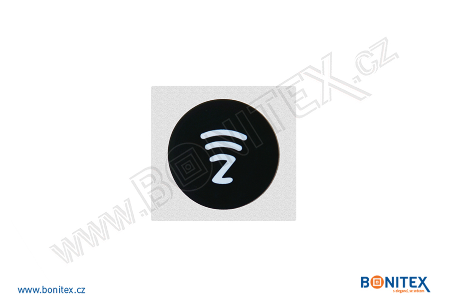 Papírový samolepící tag (kolečko), průměr 30 mm s RFID 13,56 MHz, hliníková anténa, černý-botinex