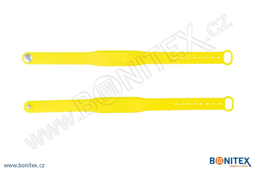 Silikonový náramek 242x13/17mm, kovový knoflík, s RFID 13,56 MHz, žlutý-botinex