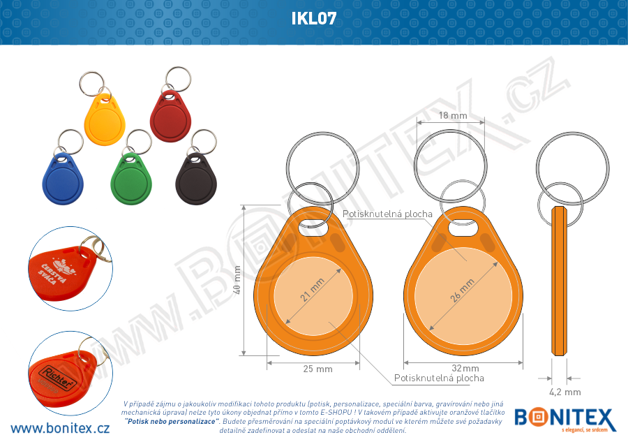 ABS klíčenka 40x32, tl. 4,2mm s RFID 125 kHz, oranžová-botinex